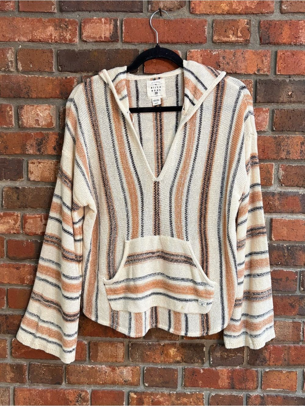 Billabong womens baja beach striped knit pullover hoodie cream M